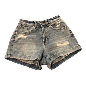 PACSUN Denim Jean Mom Short Distressed Cuffs Hi Rise Shorts Size 23
